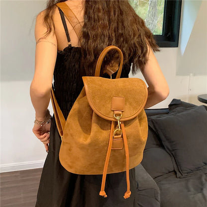 ijili Burminsa Vintage Suede Backpack For Women Trend Designer Anti-theft Travel Bagpack Teenage Girls School Bags Brown Black