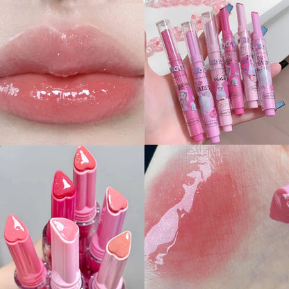 Heart-shaped Glitter Mirror Lipstick Makeup Water Light Jelly Solid Lip Gloss Non-stick Cup Moisturizing Lip Tint Lips Cosmetics