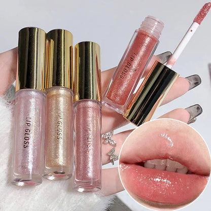 ijili  -  Diamond Glitter Lip Gloss Makeup Waterproof Lasting Moisturizing Pearl Mirror Liquid Lipstick Shine Lip Tint Women Lips Cosmetic