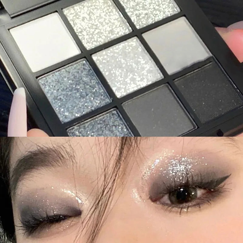 ijili  -  9-color Cool-tone Eyeshadow Palette Dark Punk Smoked Black and White Gray Metallic Pearlescent Eyeshadow Palette Smoky Makeup