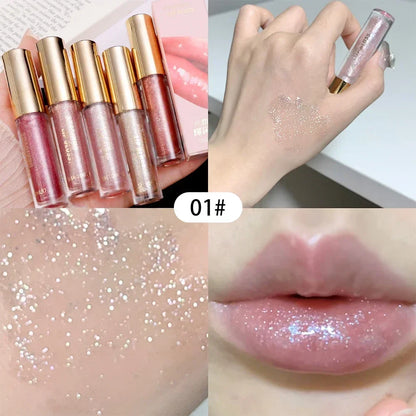 ijili  -  Diamond Glitter Lip Gloss Makeup Waterproof Lasting Moisturizing Pearl Mirror Liquid Lipstick Shine Lip Tint Women Lips Cosmetic