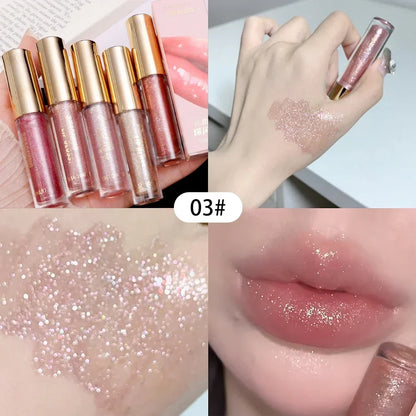 ijili  -  Diamond Glitter Lip Gloss Makeup Waterproof Lasting Moisturizing Pearl Mirror Liquid Lipstick Shine Lip Tint Women Lips Cosmetic