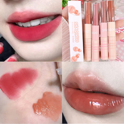 Double Head Matte Mirror Lip Gloss Long Lasting Moisturizing Water Light Sexy Red Brown Tint Liquid Lipstick Lip Makeup Cosmetic