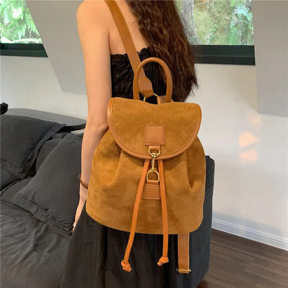 ijili Burminsa Vintage Suede Backpack For Women Trend Designer Anti-theft Travel Bagpack Teenage Girls School Bags Brown Black