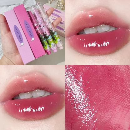 Heart-shaped Glitter Mirror Lipstick Makeup Water Light Jelly Solid Lip Gloss Non-stick Cup Moisturizing Lip Tint Lips Cosmetics