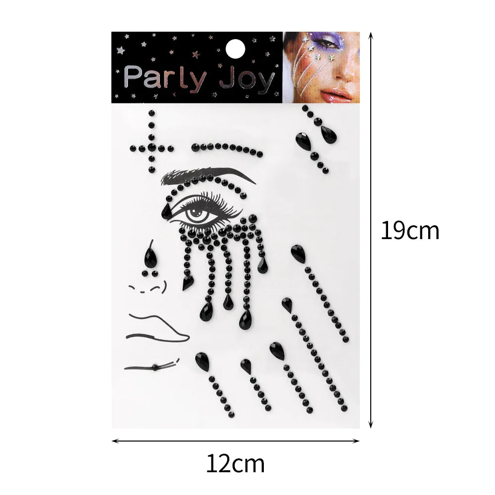 ijili  -  3D Temporary Tattoo Face Jewelry Gems Rhinestone Decoration Party Makeup Body Shining Festival Flash Tattoos Body Art Stickers