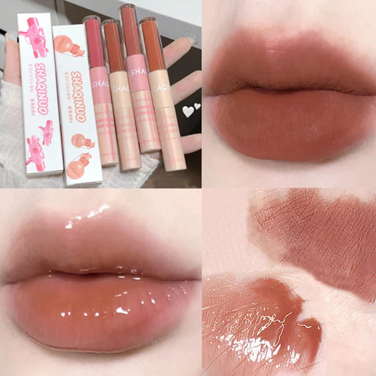 Double Head Matte Mirror Lip Gloss Long Lasting Moisturizing Water Light Sexy Red Brown Tint Liquid Lipstick Lip Makeup Cosmetic