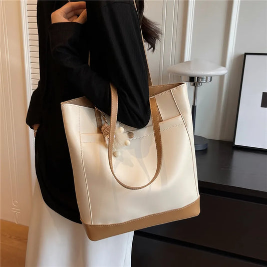 ijili Burminsa Large Tote Bags With Front Pocket For Women Trend Designer Commuting Work Shoulder Bags PU Leather Ladies Handbags