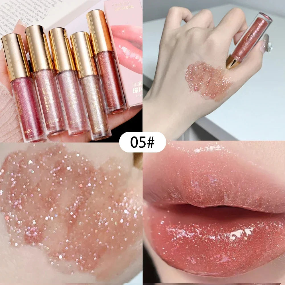 ijili  -  Diamond Glitter Lip Gloss Makeup Waterproof Lasting Moisturizing Pearl Mirror Liquid Lipstick Shine Lip Tint Women Lips Cosmetic