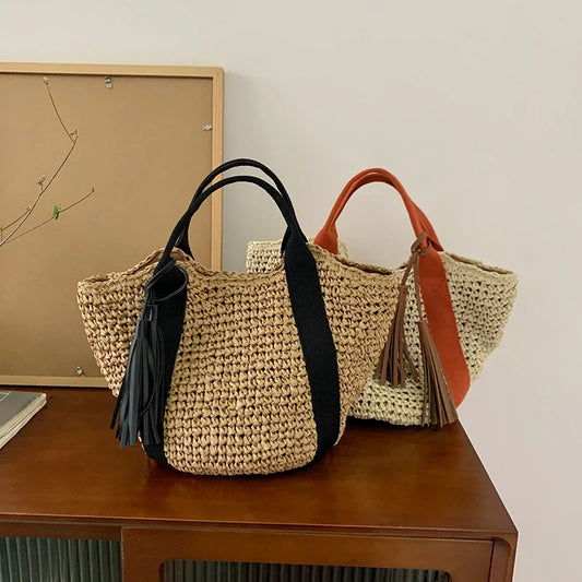 ijili Hollow Weaving Hand Bag Paper Rope Hand-Woven Bag Summer Handmade Fashion Casual Simple Elegant Portable Ladies Gifts