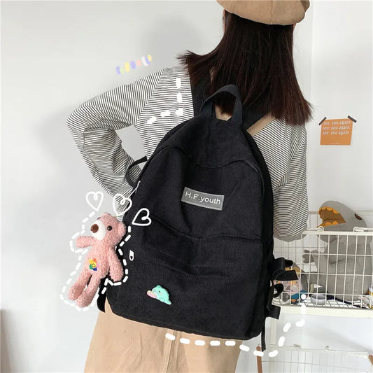 ijili Ins High Quality Corduroy Women Backpack Female College Student Simple Backpacks Junior High School Girls Schoolbags Travel Bags