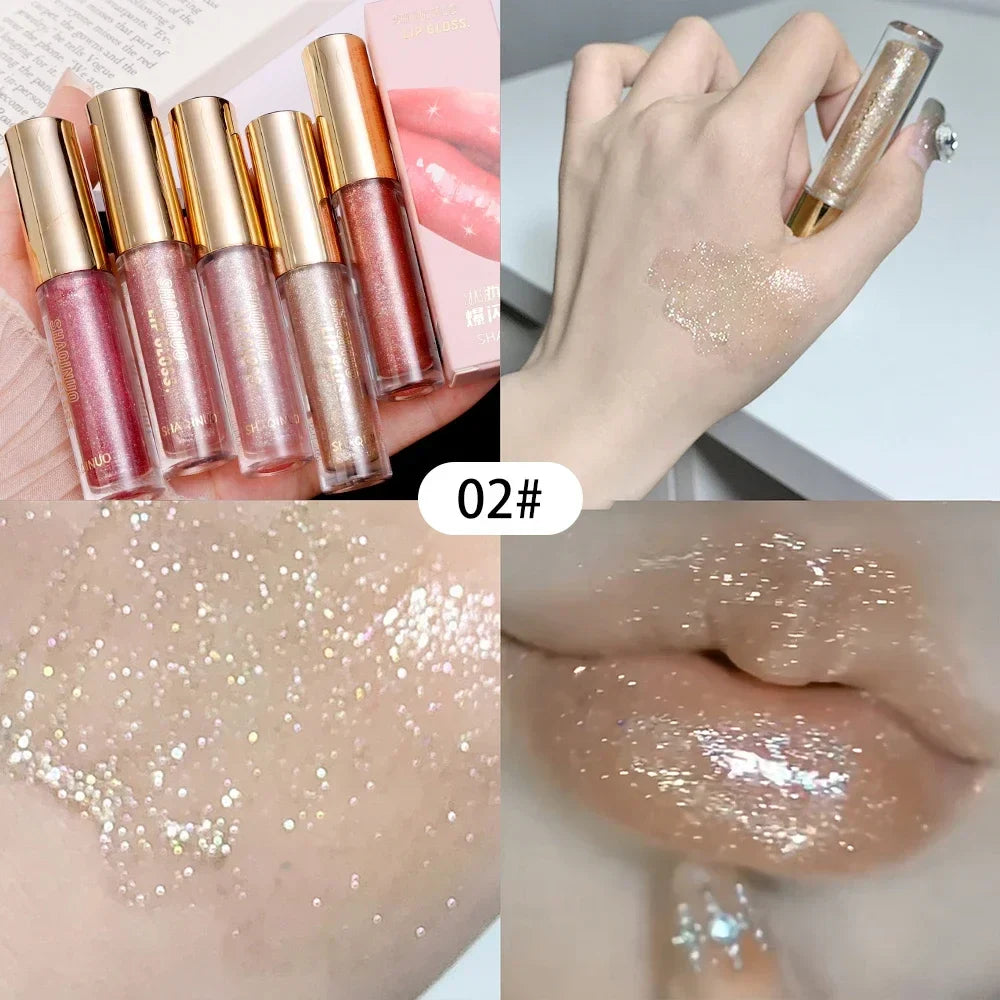 ijili  -  Diamond Glitter Lip Gloss Makeup Waterproof Lasting Moisturizing Pearl Mirror Liquid Lipstick Shine Lip Tint Women Lips Cosmetic