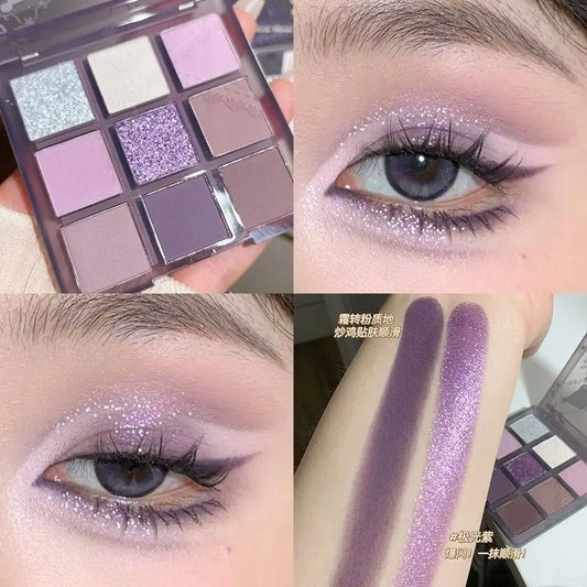 ijili  -  9 Color Pearlescent Purple Eyeshadow Palette Powder Purple Smoky Eyeshadow Korean Shiny Glitter Eye Shadow Eyes Makeup Cosmetics