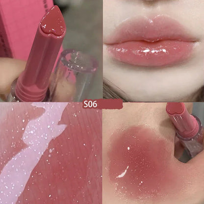 Heart-shaped Glitter Mirror Lipstick Makeup Water Light Jelly Solid Lip Gloss Non-stick Cup Moisturizing Lip Tint Lips Cosmetics