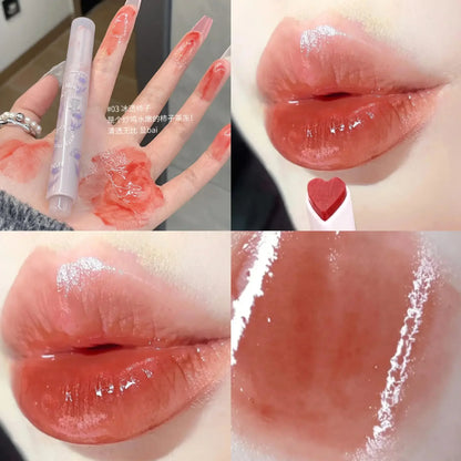 Heart-shaped Jelly Lipstick Waterproof Non-stick Cup Clear Mirror Lip Tint Moisturizing Glass Lip Glaze Lasting Makeup Cosmetics