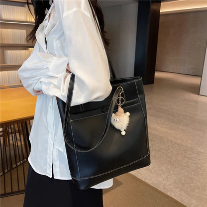 ijili Burminsa Large Tote Bags With Front Pocket For Women Trend Designer Commuting Work Shoulder Bags PU Leather Ladies Handbags