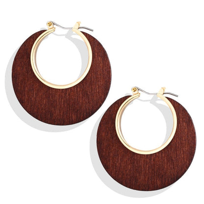 17KM Vintage Elegant Natural Wood Dangel Earrings For Women Fashion Bohemian Gold Geometric Splicing Hollow Drop Earring Jewelry