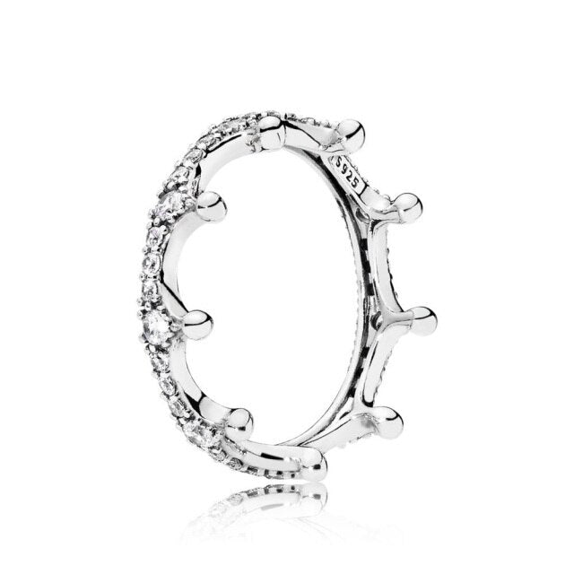 16 Styles New 3 Color Crown Love Heart Silver Color Crystal Rings For Women Wedding Party Jewelry