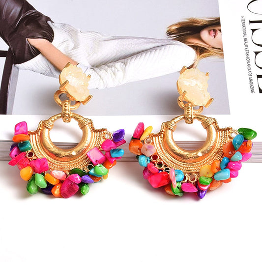 Wholesale Bohemian Vintage Handmade Hanging Colorful Rhinestone Dangle Metal Drop Earrings Jewelry Accessories For Women