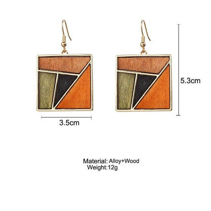 17KM Vintage Elegant Natural Wood Dangel Earrings For Women Fashion Bohemian Gold Geometric Splicing Hollow Drop Earring Jewelry