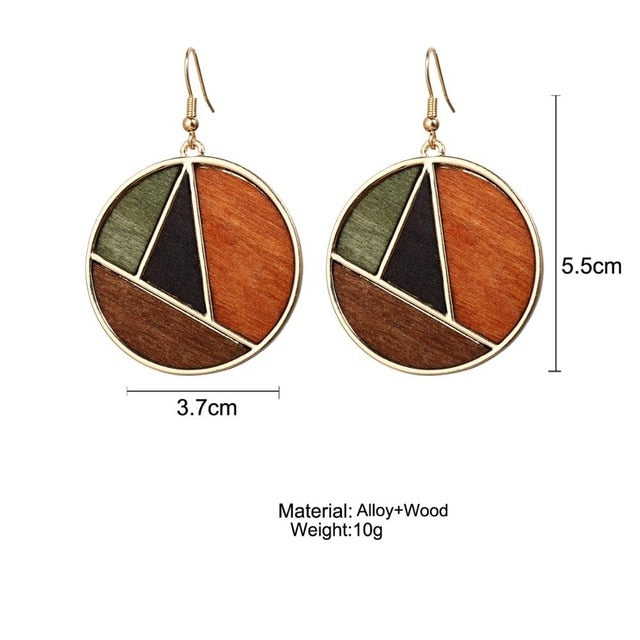 17KM Vintage Elegant Natural Wood Dangel Earrings For Women Fashion Bohemian Gold Geometric Splicing Hollow Drop Earring Jewelry