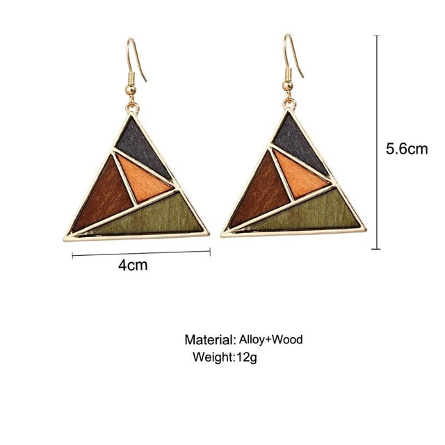 17KM Vintage Elegant Natural Wood Dangel Earrings For Women Fashion Bohemian Gold Geometric Splicing Hollow Drop Earring Jewelry