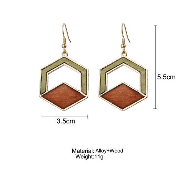 17KM Vintage Elegant Natural Wood Dangel Earrings For Women Fashion Bohemian Gold Geometric Splicing Hollow Drop Earring Jewelry