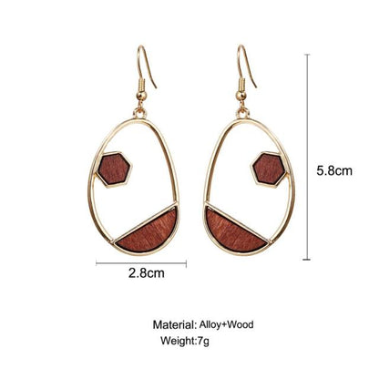 17KM Vintage Elegant Natural Wood Dangel Earrings For Women Fashion Bohemian Gold Geometric Splicing Hollow Drop Earring Jewelry