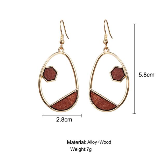 17KM Vintage Elegant Natural Wood Dangel Earrings For Women Fashion Bohemian Gold Geometric Splicing Hollow Drop Earring Jewelry