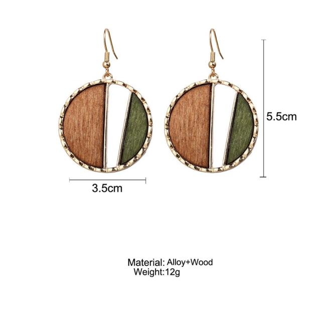 17KM Vintage Elegant Natural Wood Dangel Earrings For Women Fashion Bohemian Gold Geometric Splicing Hollow Drop Earring Jewelry