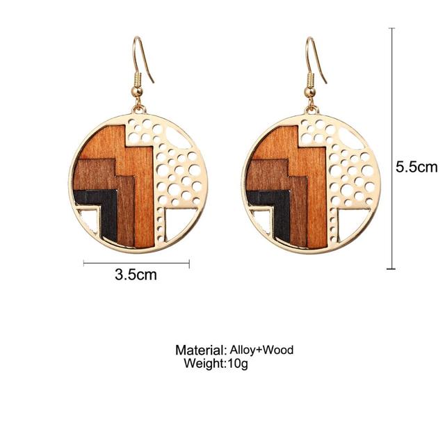 17KM Vintage Elegant Natural Wood Dangel Earrings For Women Fashion Bohemian Gold Geometric Splicing Hollow Drop Earring Jewelry