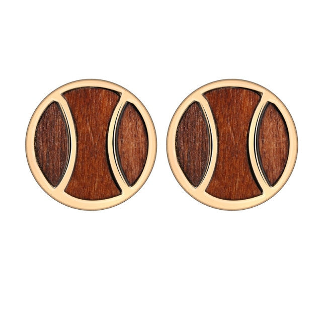 17KM Vintage Elegant Natural Wood Dangel Earrings For Women Fashion Bohemian Gold Geometric Splicing Hollow Drop Earring Jewelry