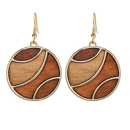 17KM Vintage Elegant Natural Wood Dangel Earrings For Women Fashion Bohemian Gold Geometric Splicing Hollow Drop Earring Jewelry