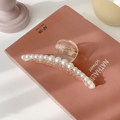 AOMU  New Hyperbole Big Pearls Acrylic Hair Claw Clips Big Size Makeup Hair Styling Barrettes for Women Hair Accessories