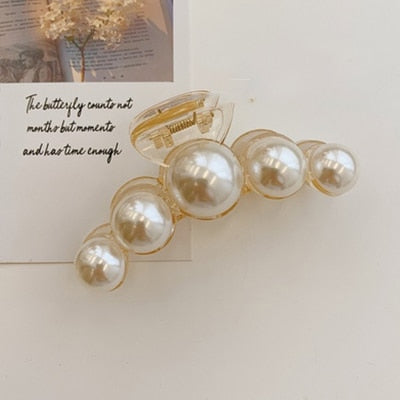 AOMU  New Hyperbole Big Pearls Acrylic Hair Claw Clips Big Size Makeup Hair Styling Barrettes for Women Hair Accessories