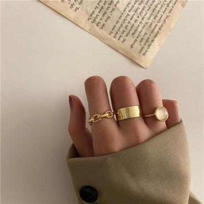 17KM Punk Retro Gold Silver Color Animal Snake Rings Set for Women Gothic Black Square Butterfly Chain Ring Jewelry