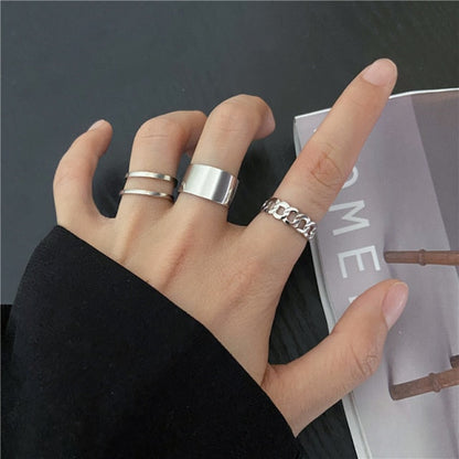 17KM Punk Retro Gold Silver Color Animal Snake Rings Set for Women Gothic Black Square Butterfly Chain Ring Jewelry