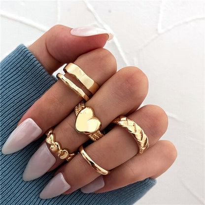 17KM Punk Retro Gold Silver Color Animal Snake Rings Set for Women Gothic Black Square Butterfly Chain Ring Jewelry